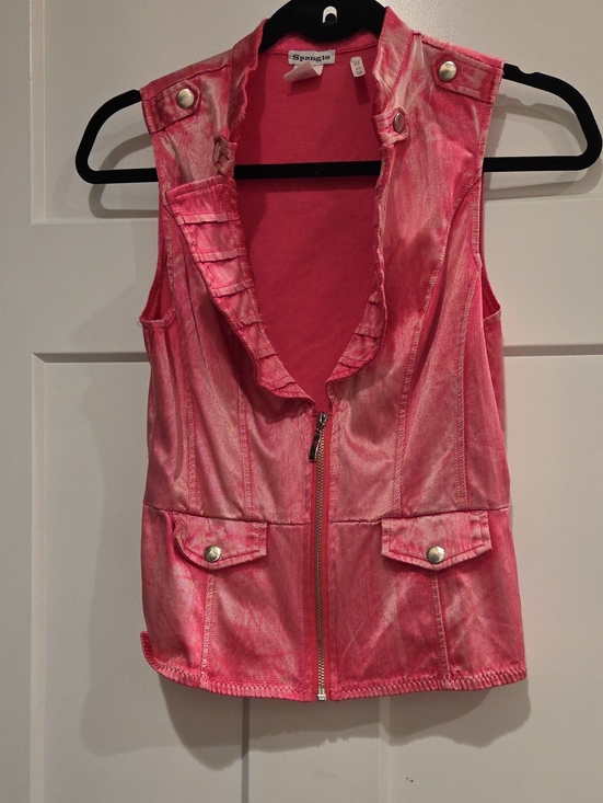 Spangle Jackets & Blazers - Pink Metallic Sleeveless Zip Vest
